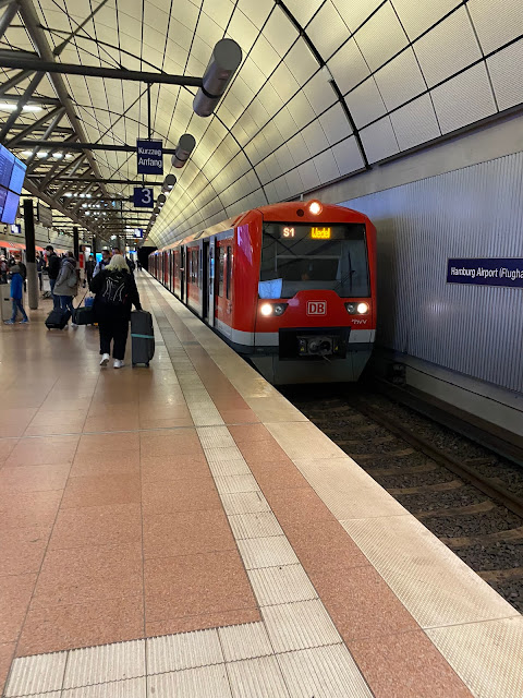 Subway and metro station in Hamburg with train approaching