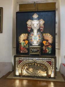 Holly grave light sculpture at the church at the Cvikov Church in Kunratice u Cvikova