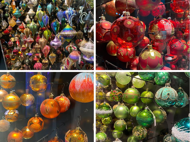 An assortment of different coloured and designsof Christmas Decorations at Muzeum skla a bižuterie v Jablonci nad Nisou