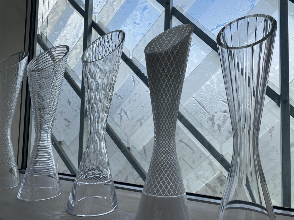 A selection of glass Tour De France trophies made at Lasvit Ajeto Glass Works Novy Bor Czech Republic
