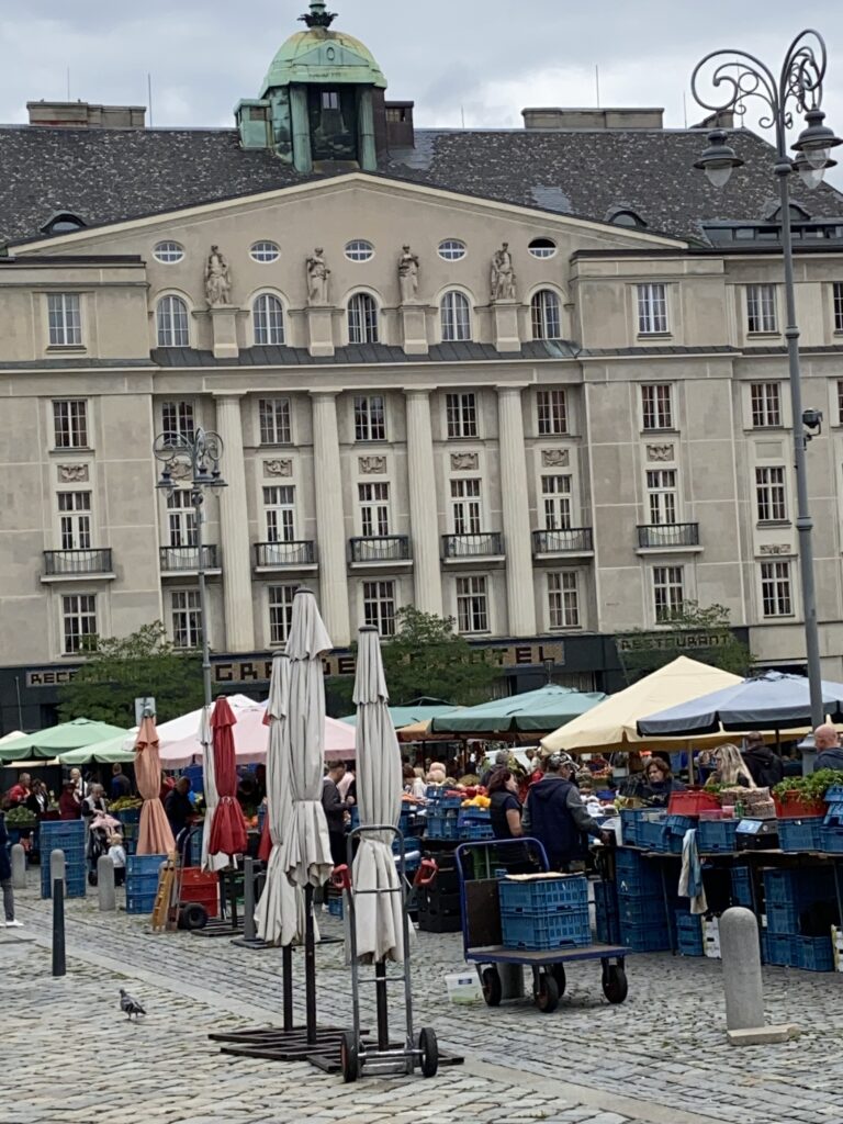 Views of the stalls at the vegetable market Brno