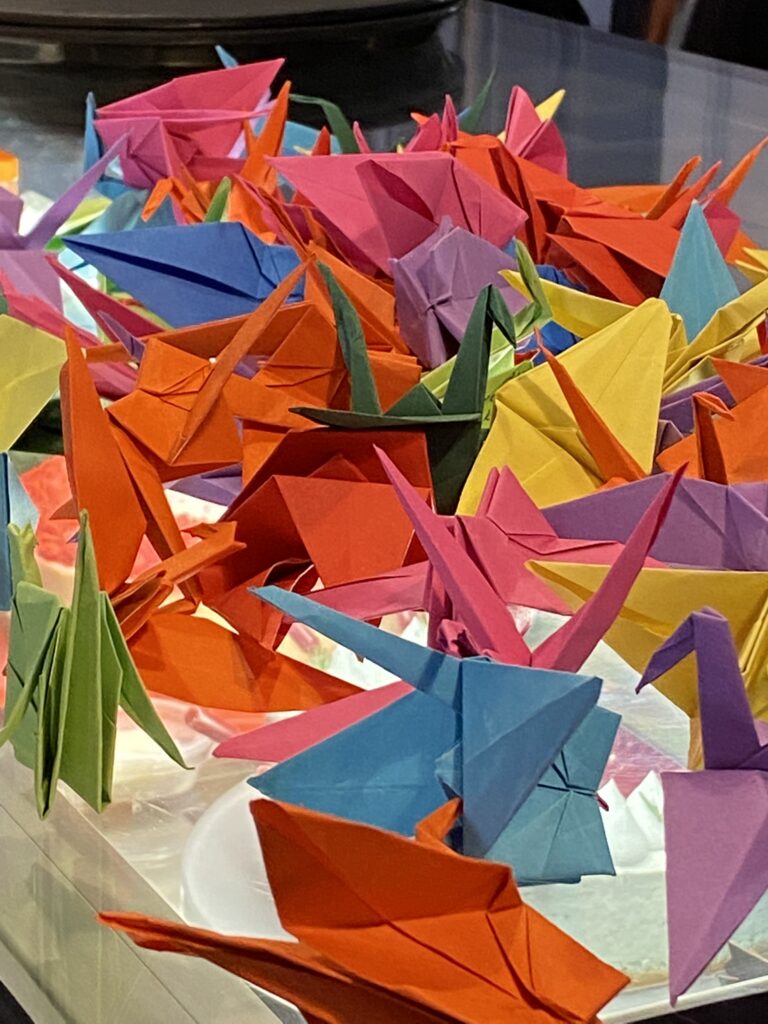 Colourful paper Origami birds at Sorry pečeme jinak (Sorry, We Bake Differently) Cafe in Brno Czech Reublic
