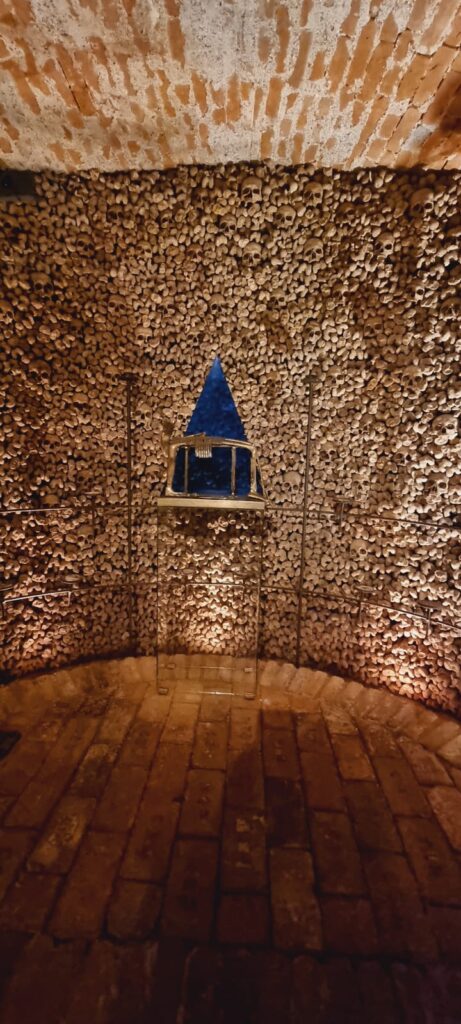 A collection of skulls at the ossuary Brno