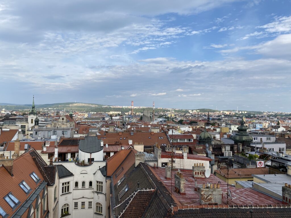 A scenic picture of views of Brno taken from the old own hall tower.