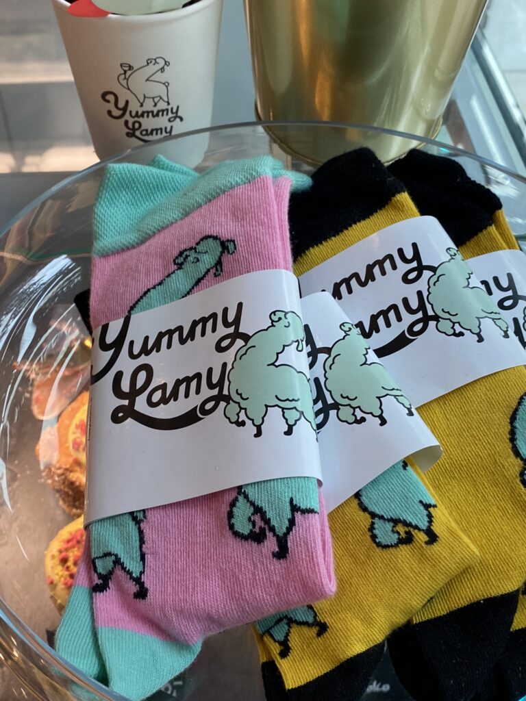 Socks with Yummy Lamy Logo at Yummy Lamy Cafe Bno