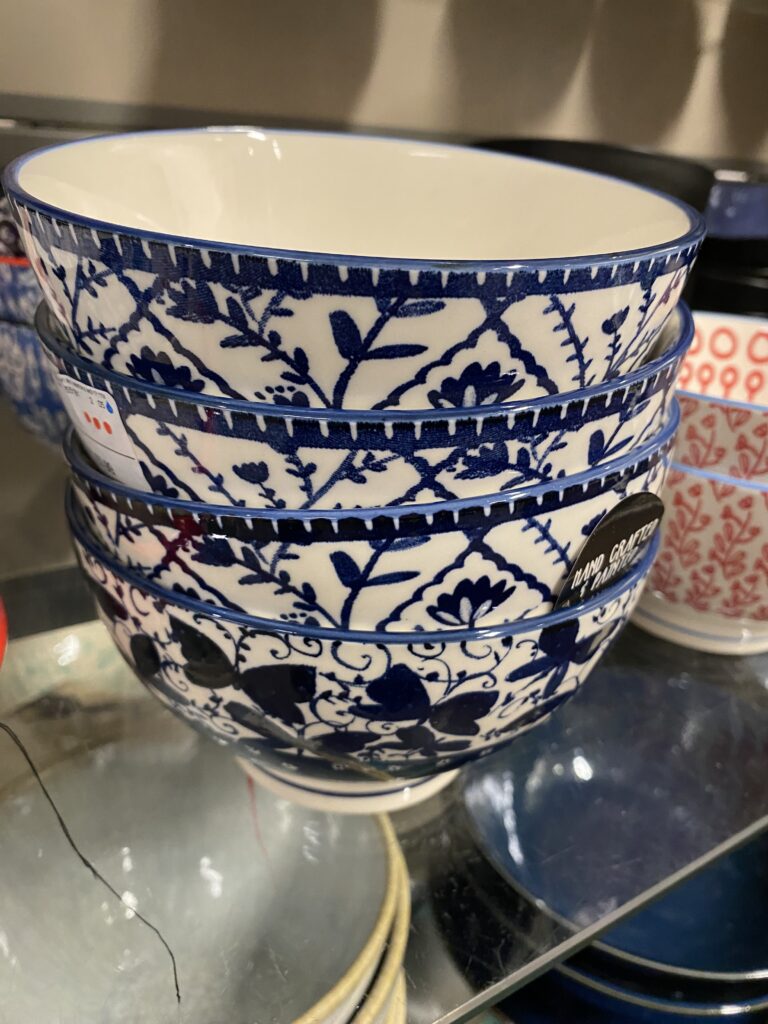 blue ceramic Moroccan inspired design patterened bowls