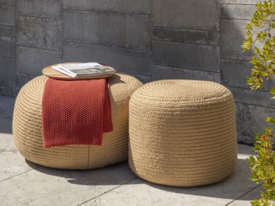 2 Terracota pouf and rust throw
