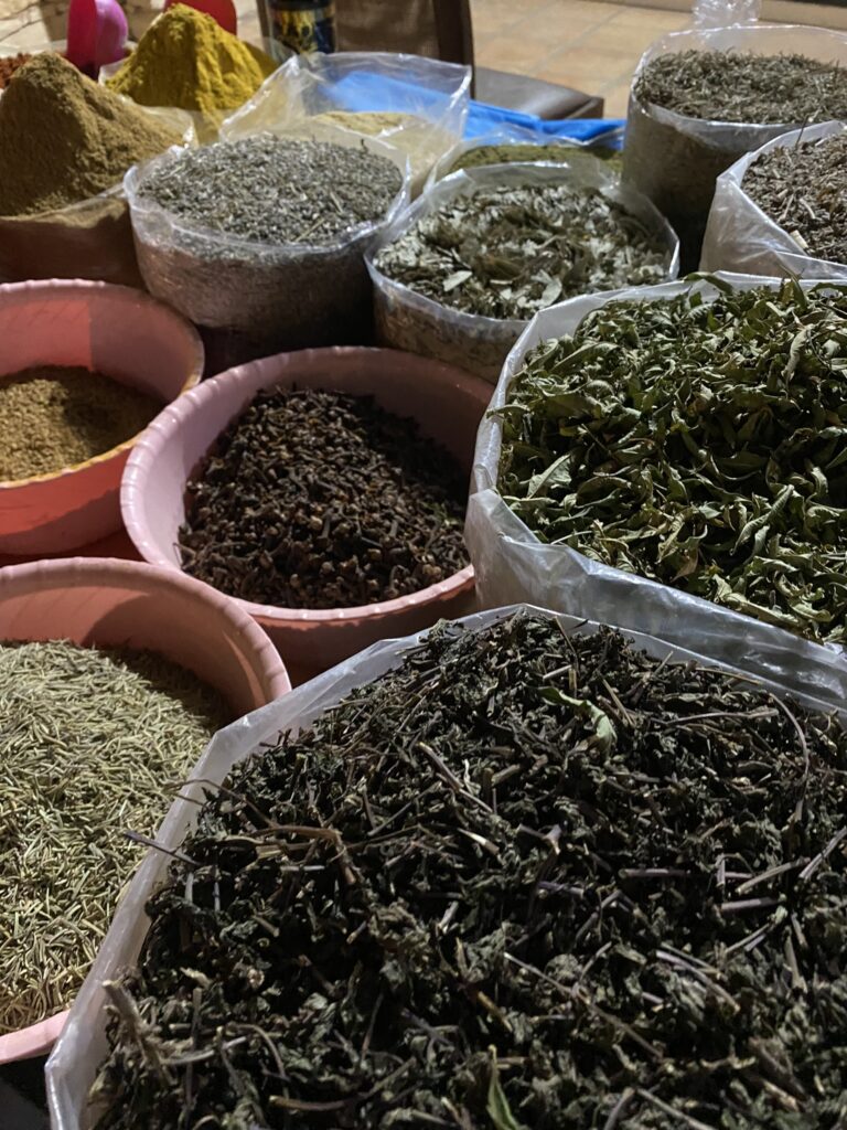 An array of different types of tea in Souk Al Had Agadir
