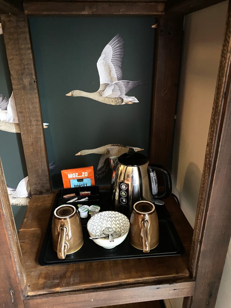 The tea and coffee making facilities in the Bedroom at The Duke on the Test Romsey