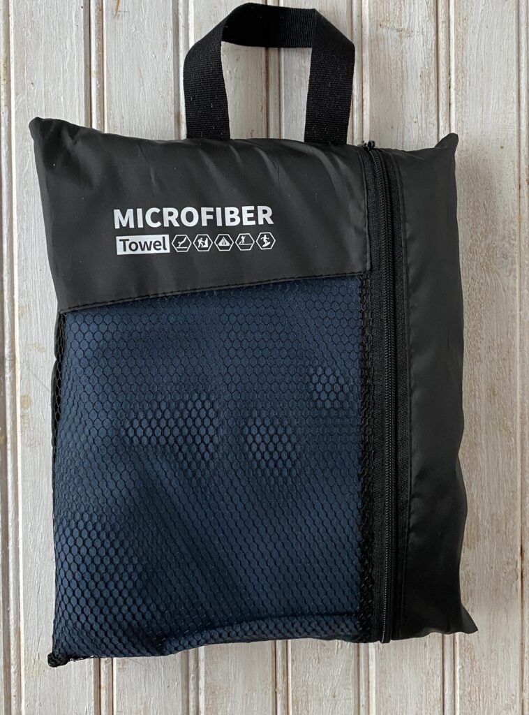 Travel micro fibre towel in bag.