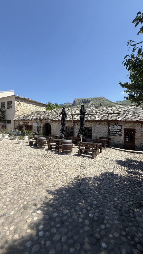 Mostar cobbled streets and stone buildings